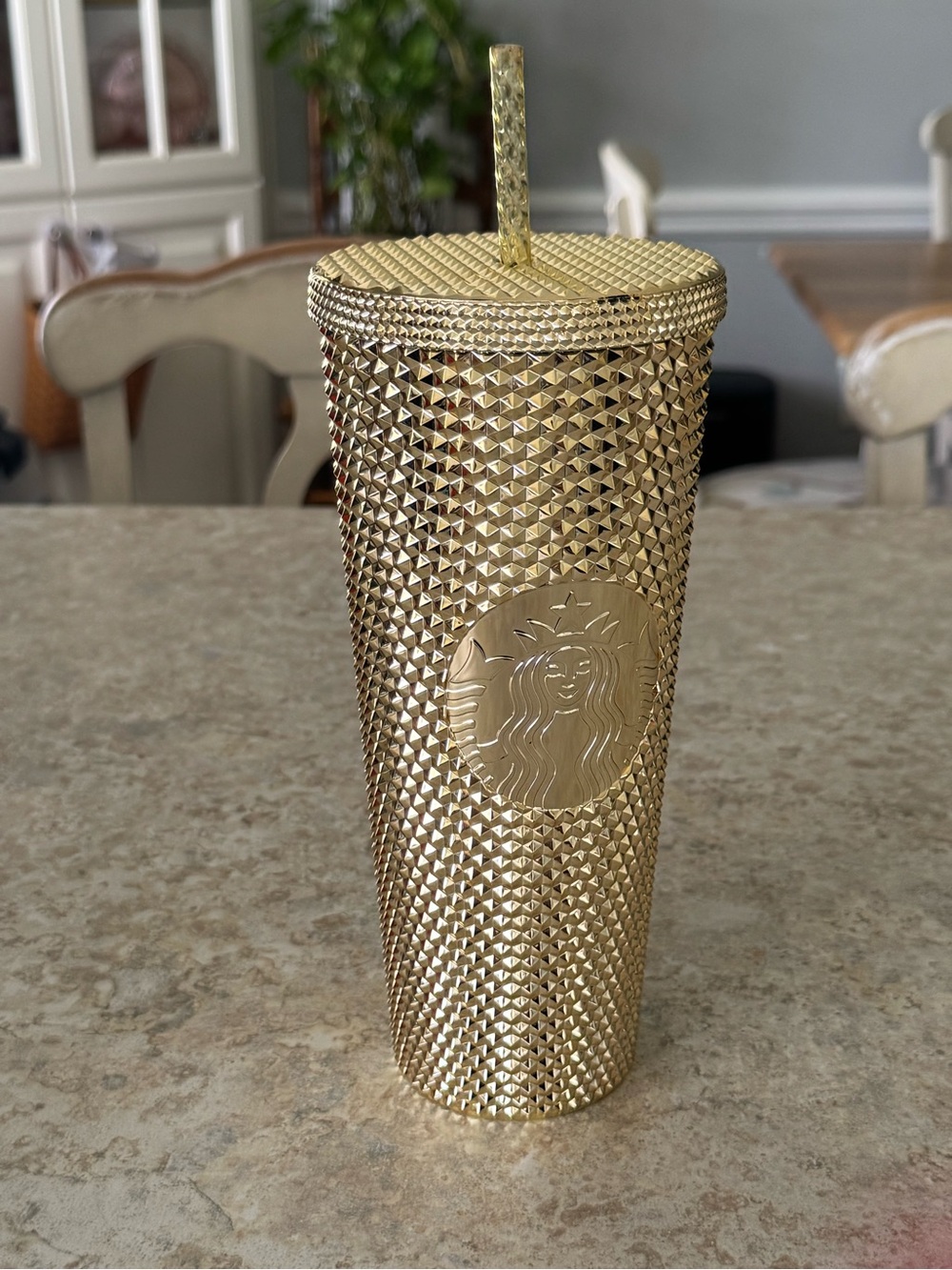 Starbucks Metallic Gold Studded Reusable Cup with Straw
